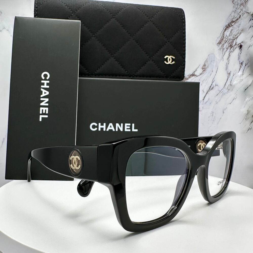 New CHANEL Eyeglasses Black 53mm Glasses Butterfly Gold CC Womens - Picture 4 of 16